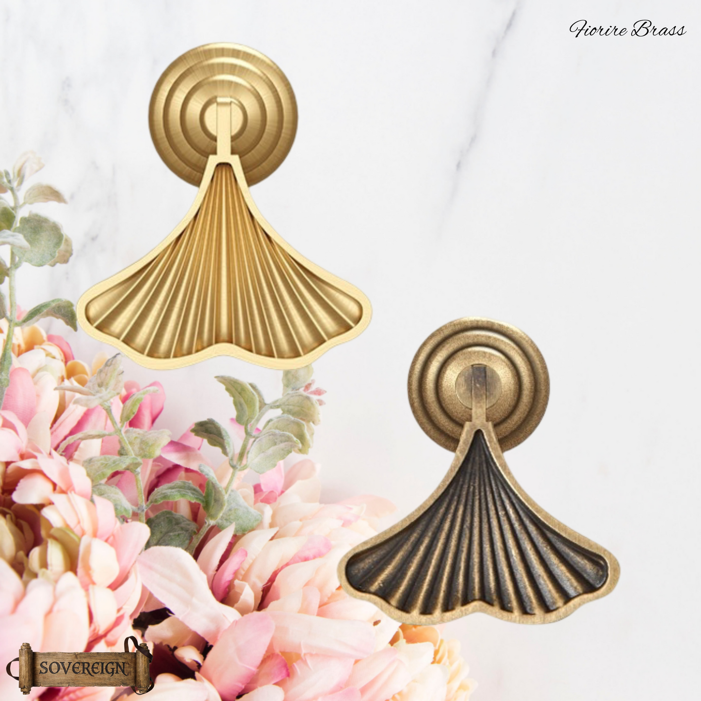 "fiorire" Sovereign Pendant sweep 45mm solid brass cabinet pull (2 finishes)