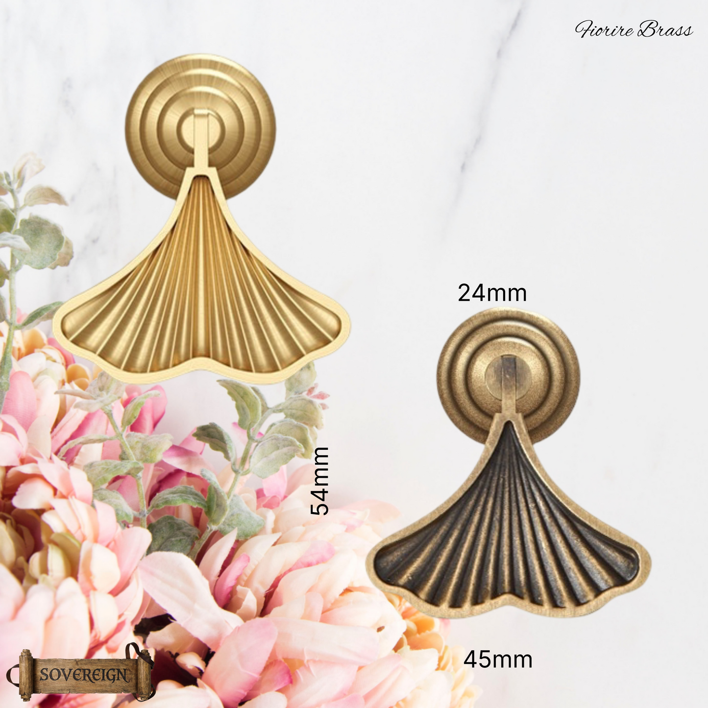 "fiorire" Sovereign Pendant sweep 45mm solid brass cabinet pull (2 finishes)