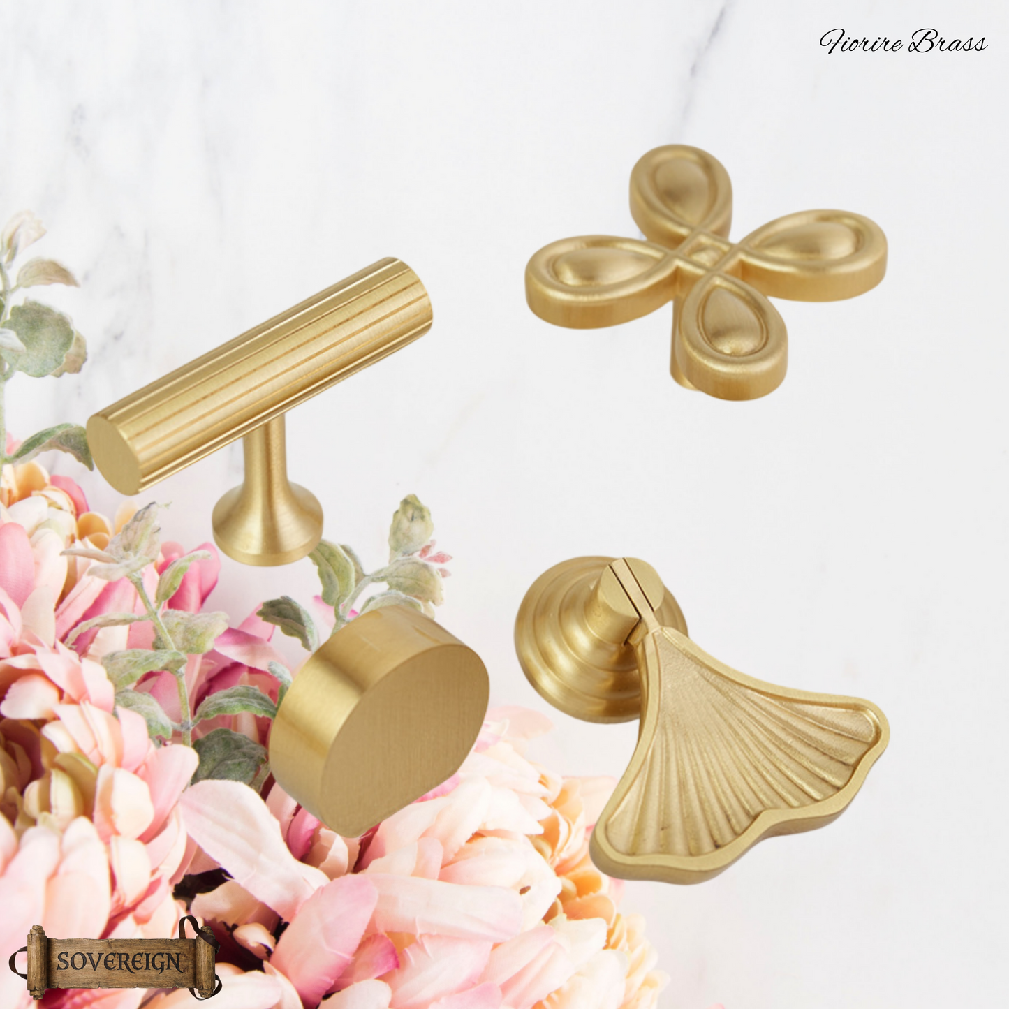 "fiorire" Sovereign Pendant sweep 45mm solid brass cabinet pull (2 finishes)