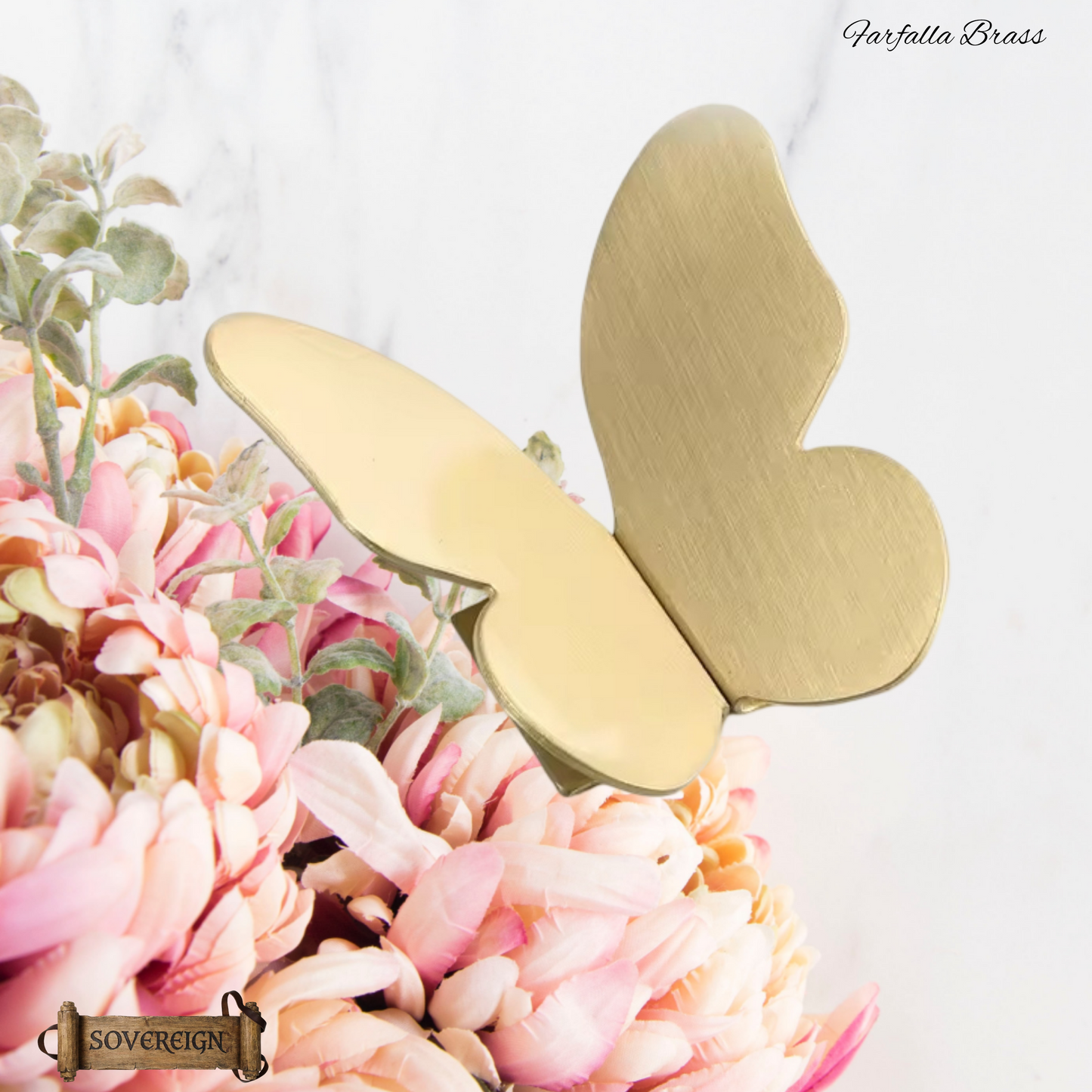 "Farfalla" Sovereign Butterfly Left & right solid brass cabinet pull  74mm high