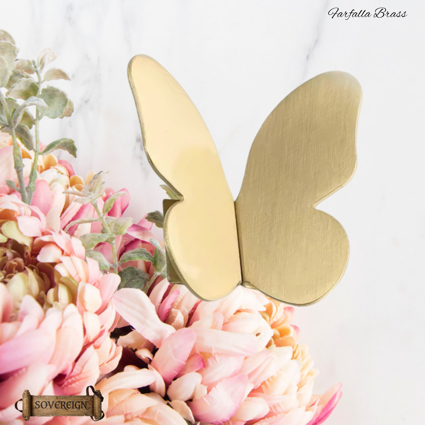 "Farfalla" Sovereign Butterfly Left & right solid brass cabinet pull  74mm high