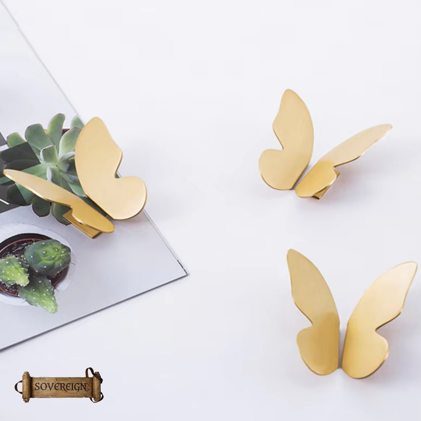 "Farfalla" Sovereign Butterfly Left & right solid brass cabinet pull  74mm high
