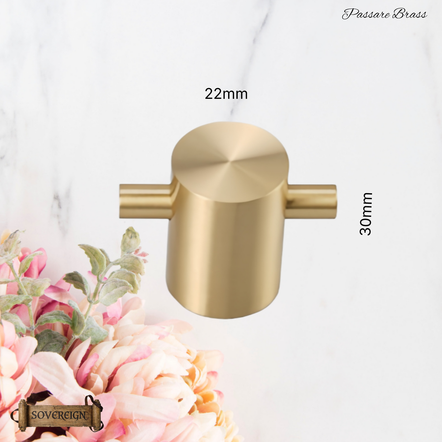 "Passare" Sovereign Cross 22mm solid brass cabinet pull