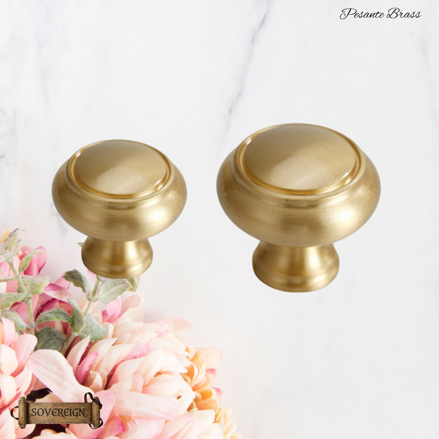 "Pesante" Sovereign Ring heavy brass Knob 25mm dia- 2 Sizes