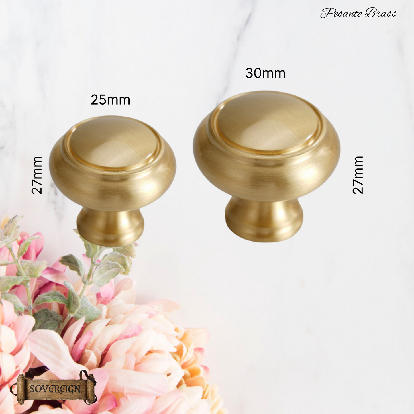 "Pesante" Sovereign Ring heavy brass Knob 25mm dia- 2 Sizes