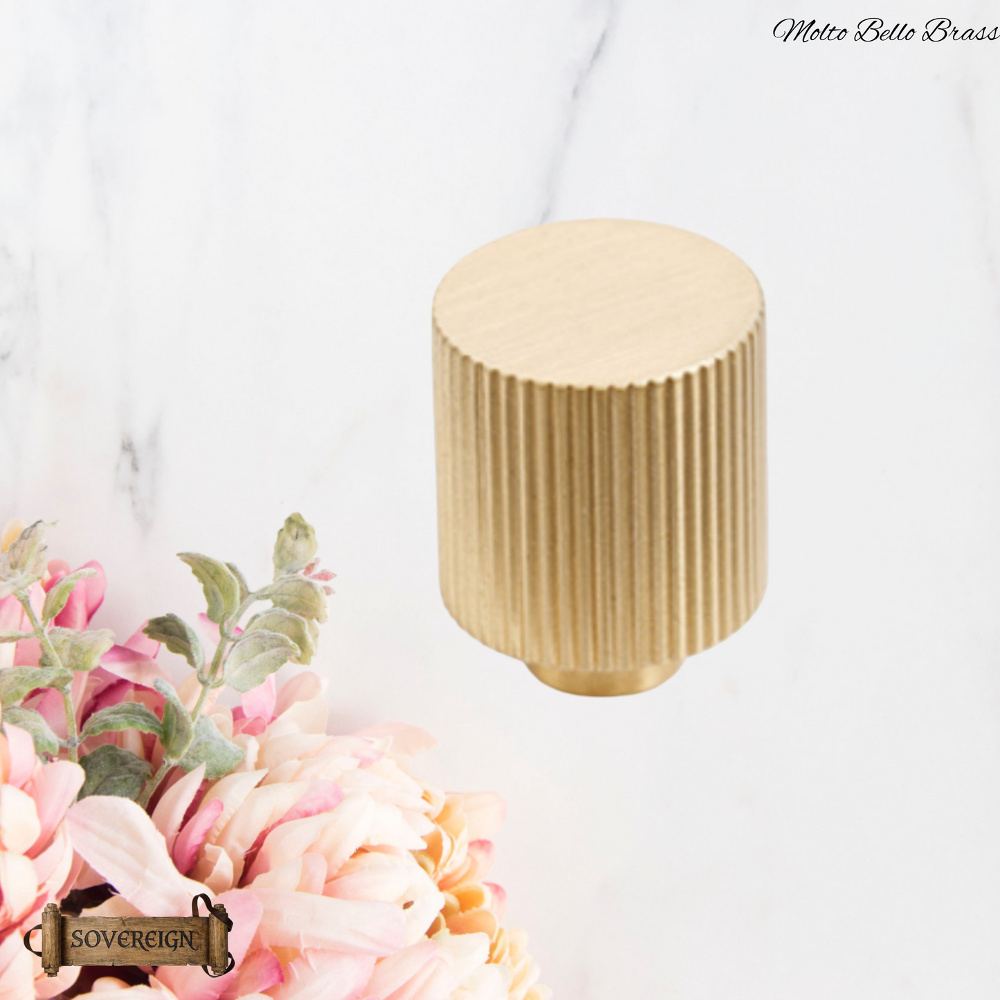 "Molto Bello" Sovereign Striped 20mm dia solid brushed brass cabinet pull