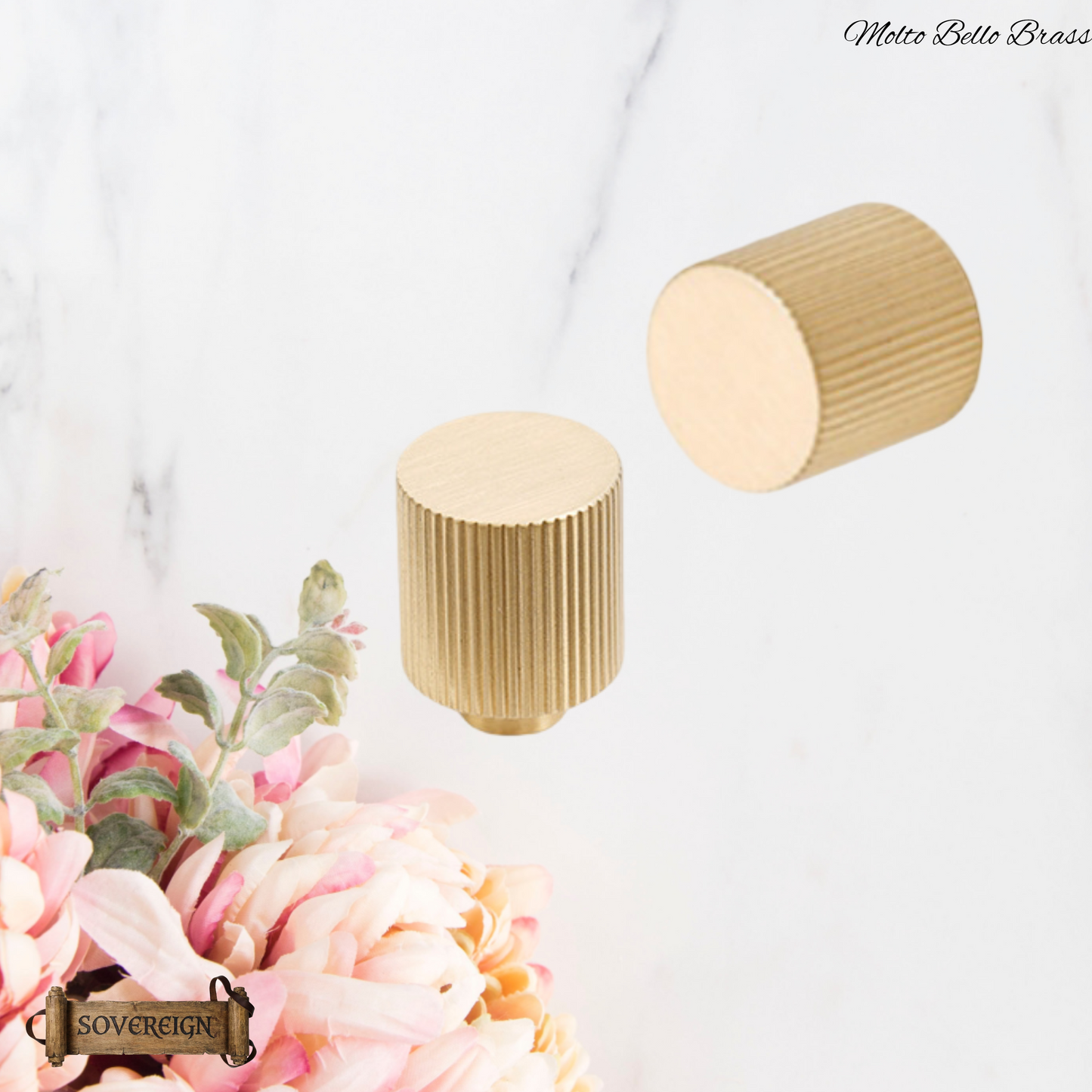 "Molto Bello" Sovereign Striped 20mm dia solid brushed brass cabinet pull