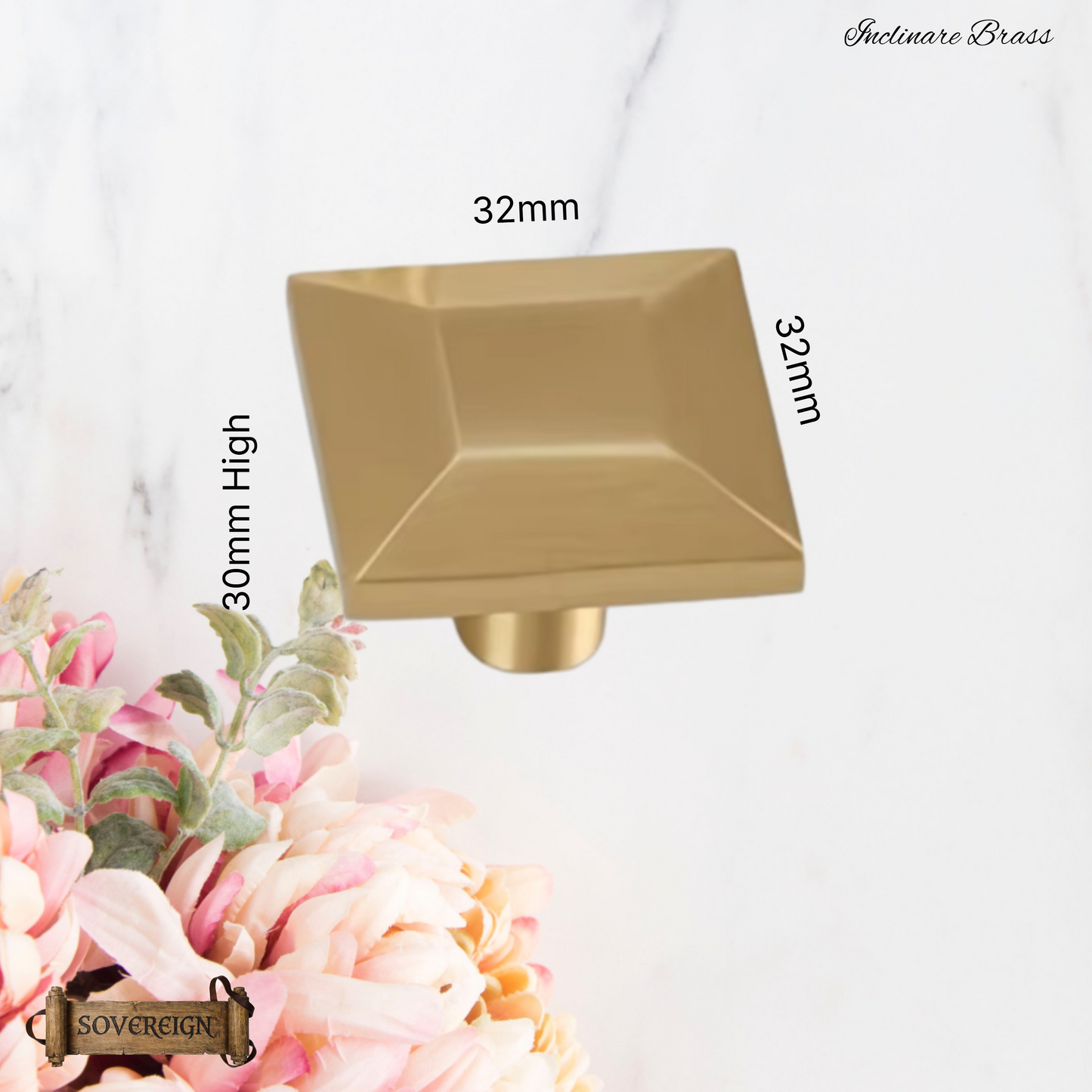 "Inclinare" Sovereign Square 32mmx32mm solid brushed brass cabinet pull