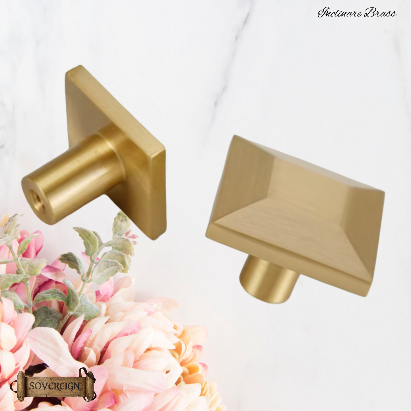 "Inclinare" Sovereign Square 32mmx32mm solid brushed brass cabinet pull