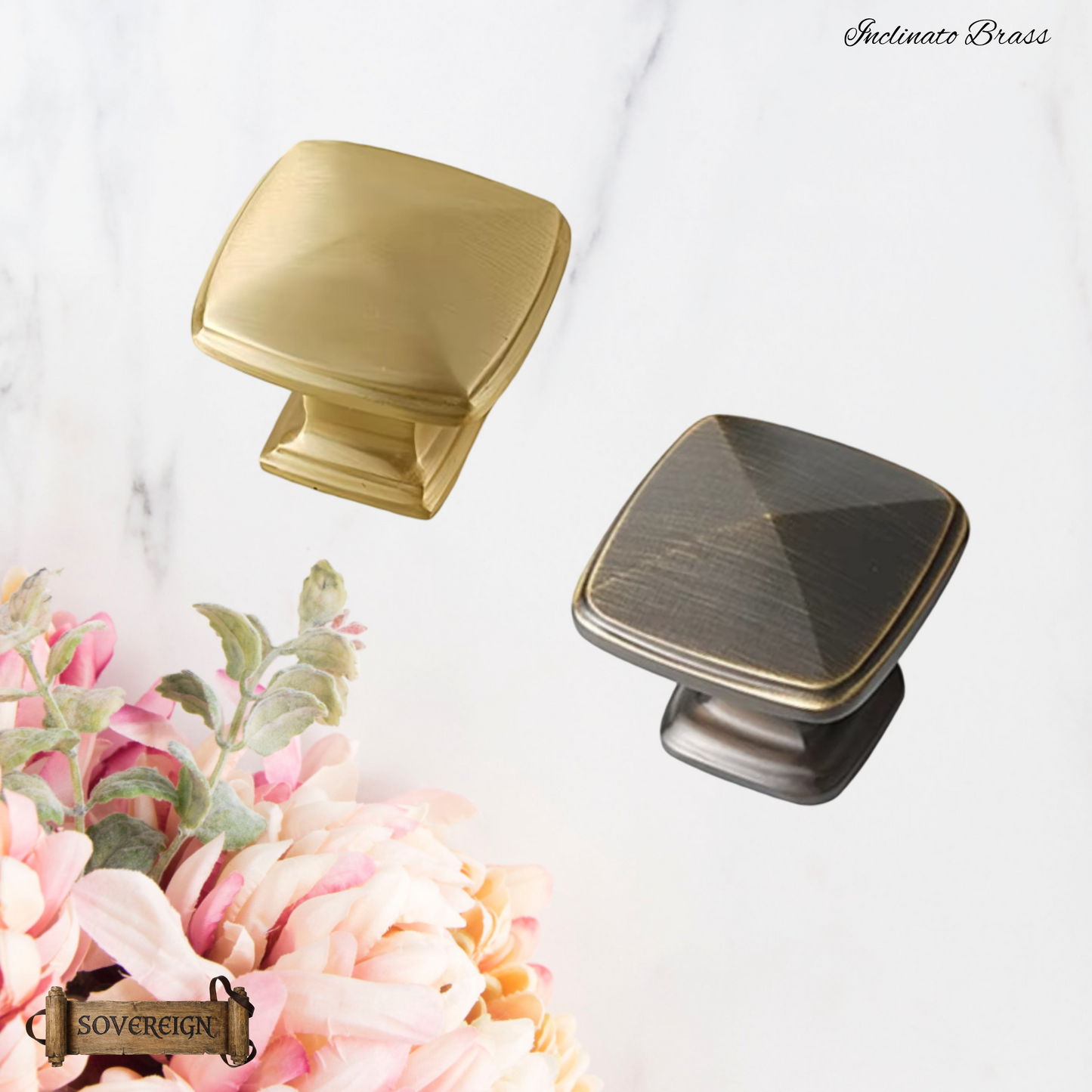 "Inclinato" Sovereign Square 29mmx29mm solid brass cabinet pull-  2 Finishes