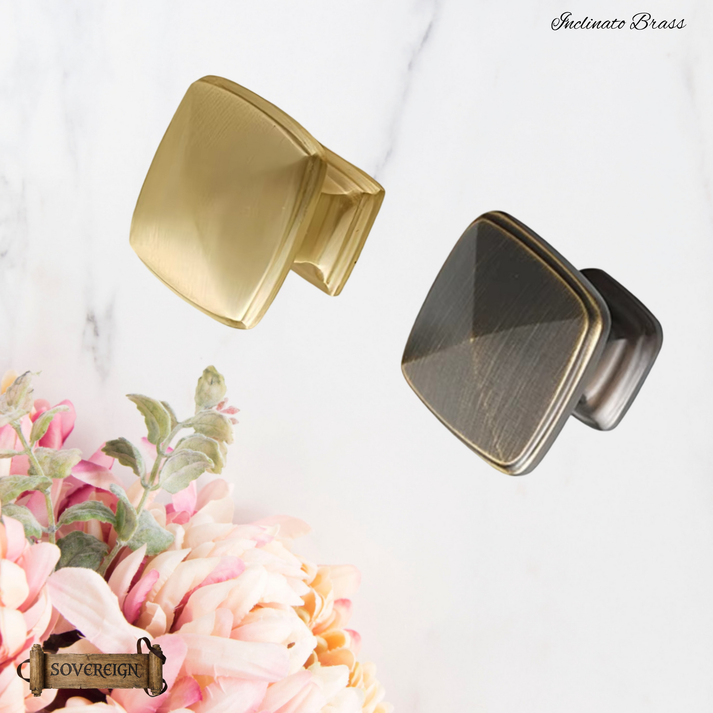 "Inclinato" Sovereign Square 29mmx29mm solid brass cabinet pull-  2 Finishes
