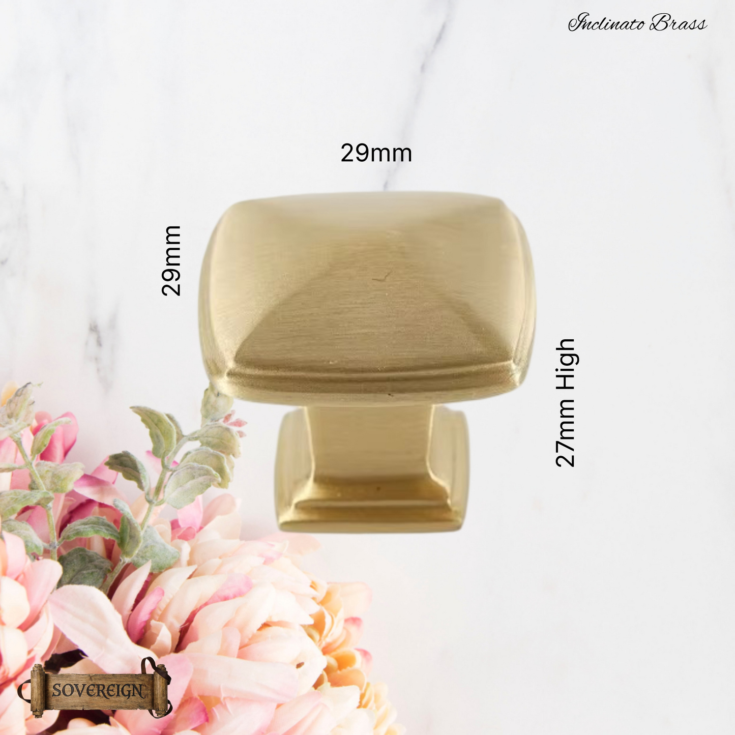 "Inclinato" Sovereign Square 29mmx29mm solid brass cabinet pull-  2 Finishes