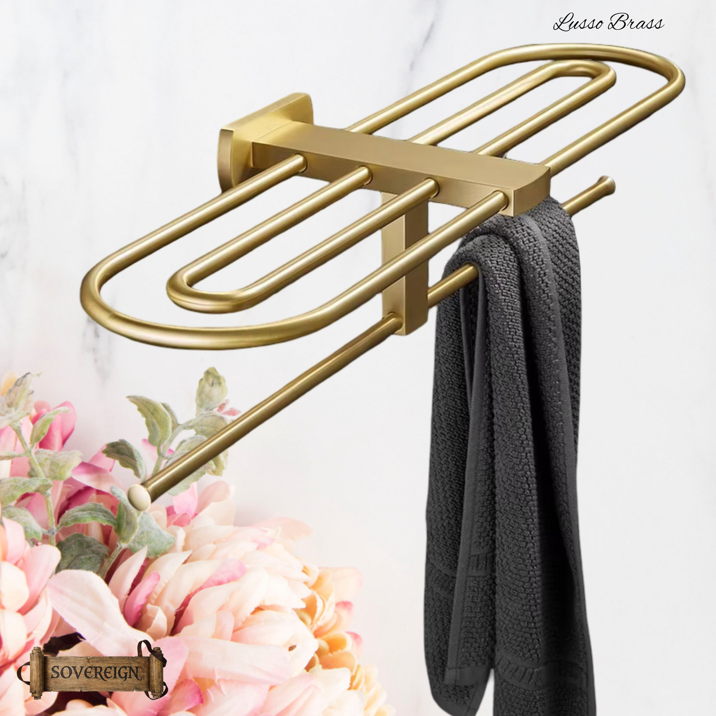 "Lusso" Sovereign Looped 5 Bar Towel Rail Brushed brass 600mmx200mm