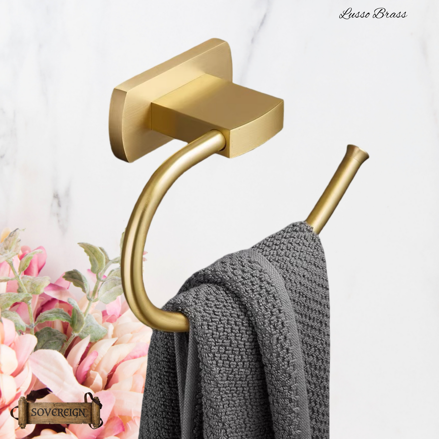 "Lusso" Sovereign Bathroom towel Ring -Brushed brass