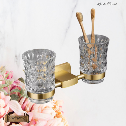 "Lusso" Sovereign Bathroom Double Cup Holder -Brushed brass
