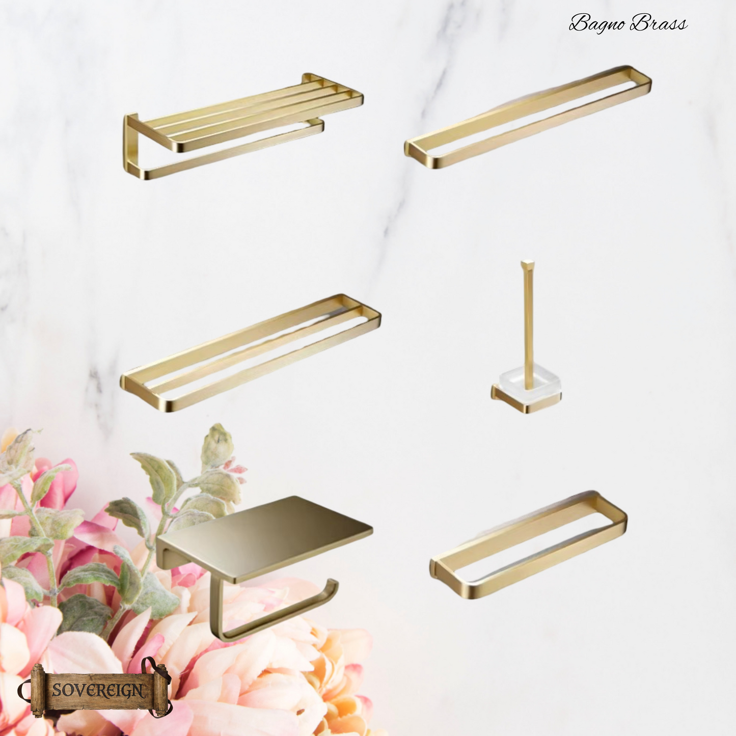 "Bagno"Sovereign Bathroom Sgl Bar Towel Rack -Brushed brass