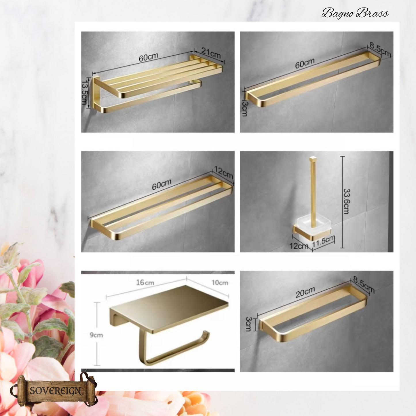 "Bagno"Sovereign Bathroom Sgl Bar Towel Rack -Brushed brass