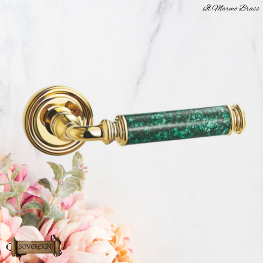 Il Marmo Sovereign Door lever handle  Brass/Green marble effect