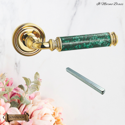Il Marmo Sovereign Door lever handle  Brass/Green marble effect