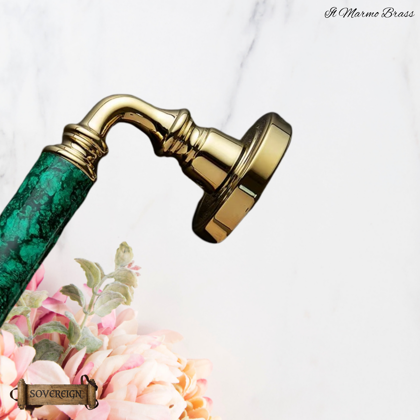 Il Marmo Sovereign Door lever handle  Brass/Green marble effect