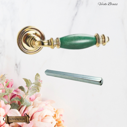 Verde Sovereign Door lever handle Pol Brass/Green effect