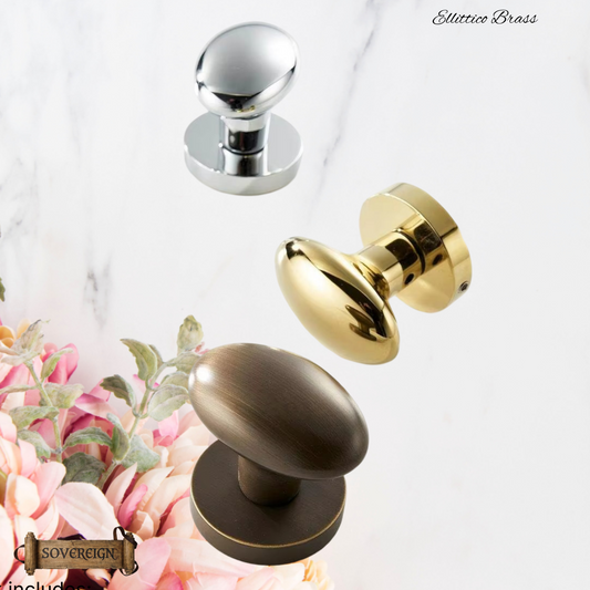 Ellittico Sovereign Oval brass Door knob (3 Finishes)