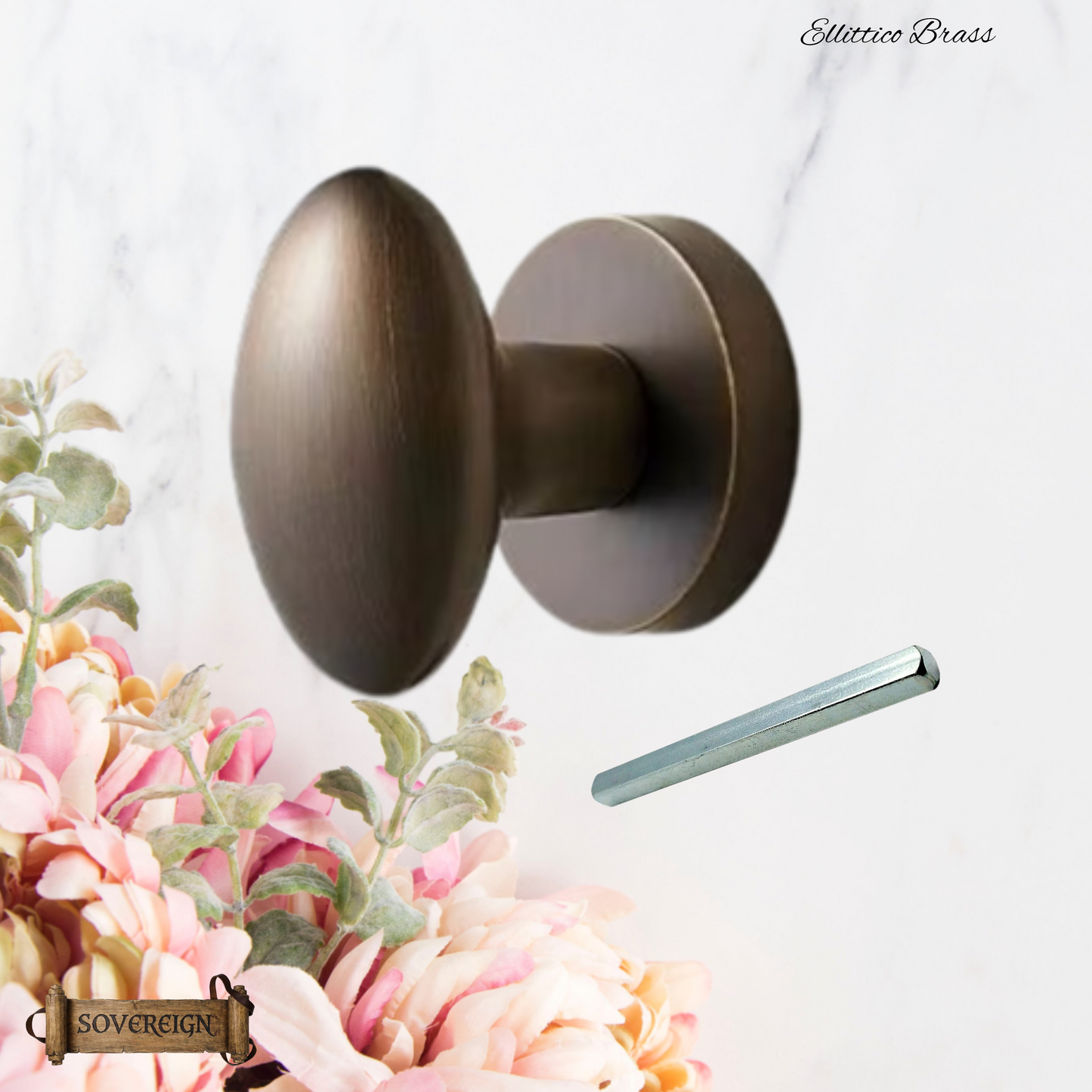 Ellittico Sovereign Oval brass Door knob (3 Finishes)