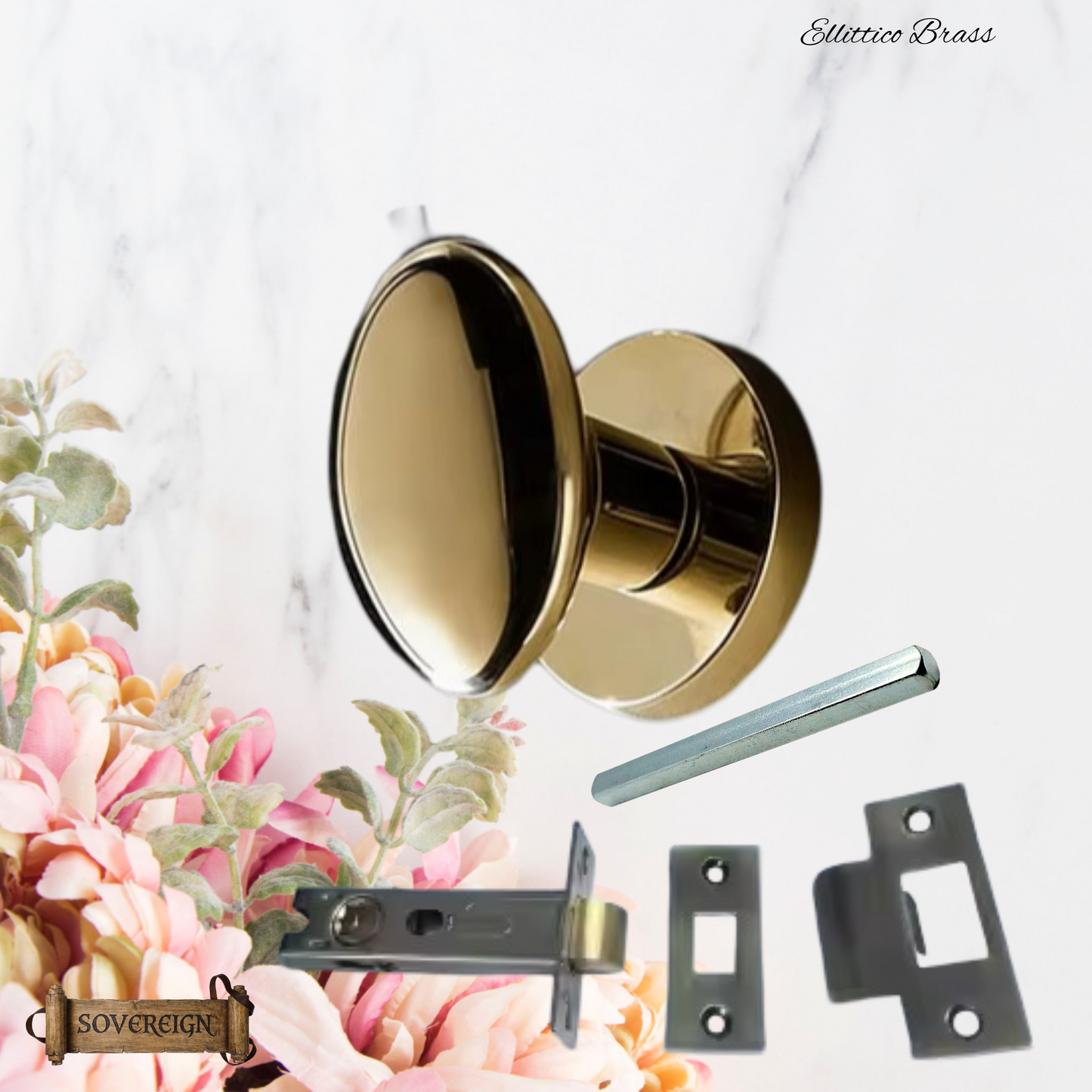 Ellittico Sovereign Oval brass Door knob (3 Finishes)