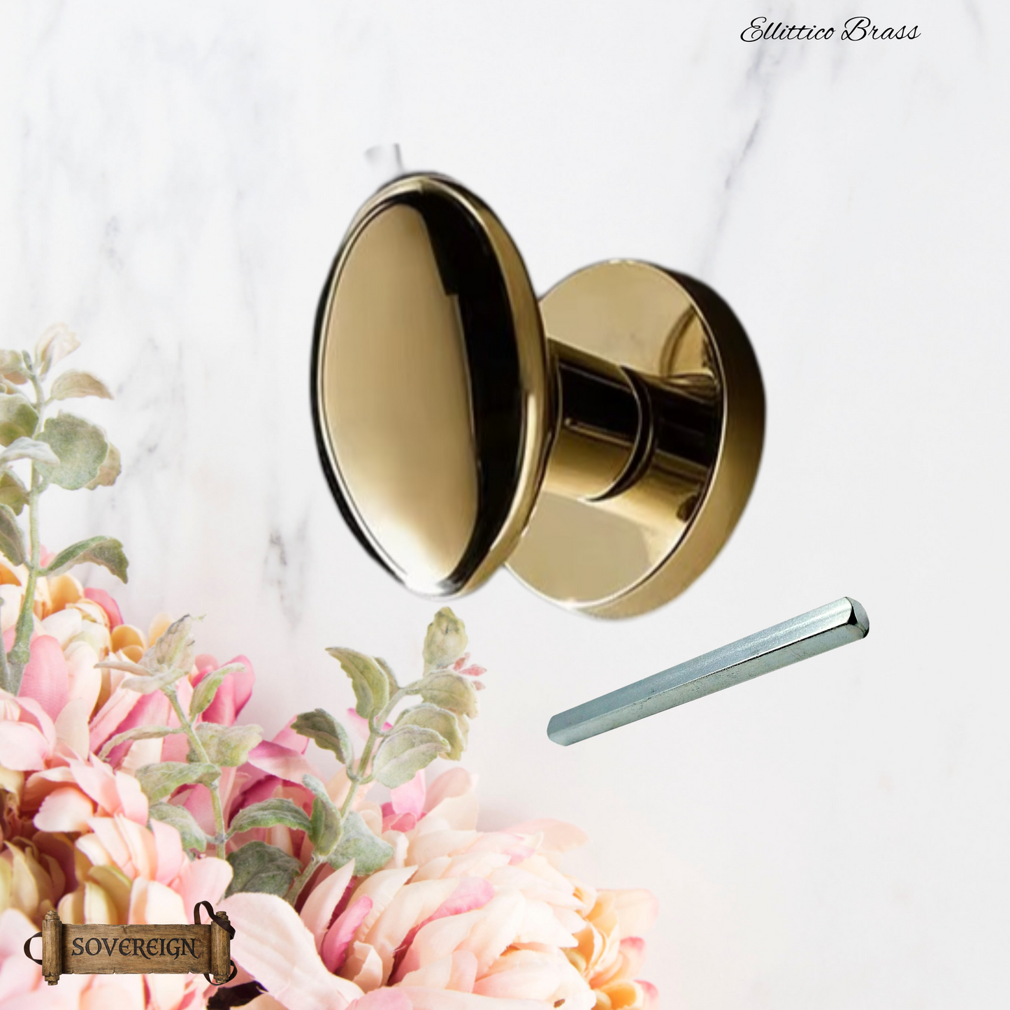 Ellittico Sovereign Oval brass Door knob (3 Finishes)