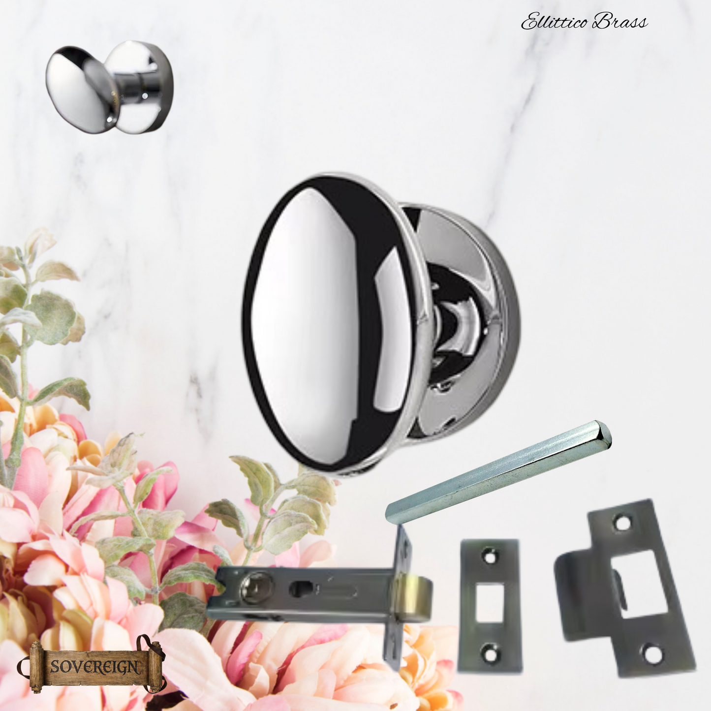 Ellittico Sovereign Oval brass Door knob (3 Finishes)