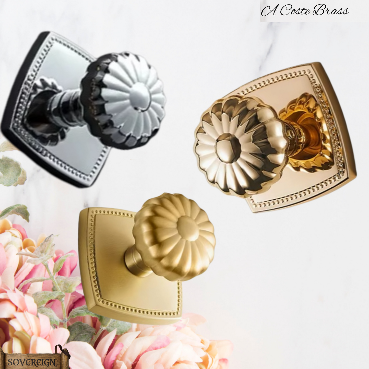 A Costa Sovereign Daisy brass Door knob (3 Finishes)