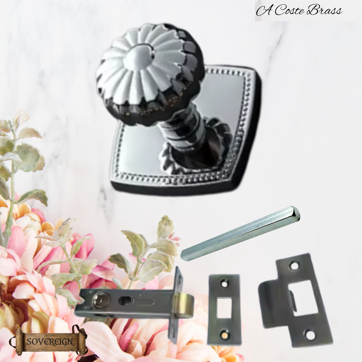 A Costa Sovereign Daisy brass Door knob (3 Finishes)