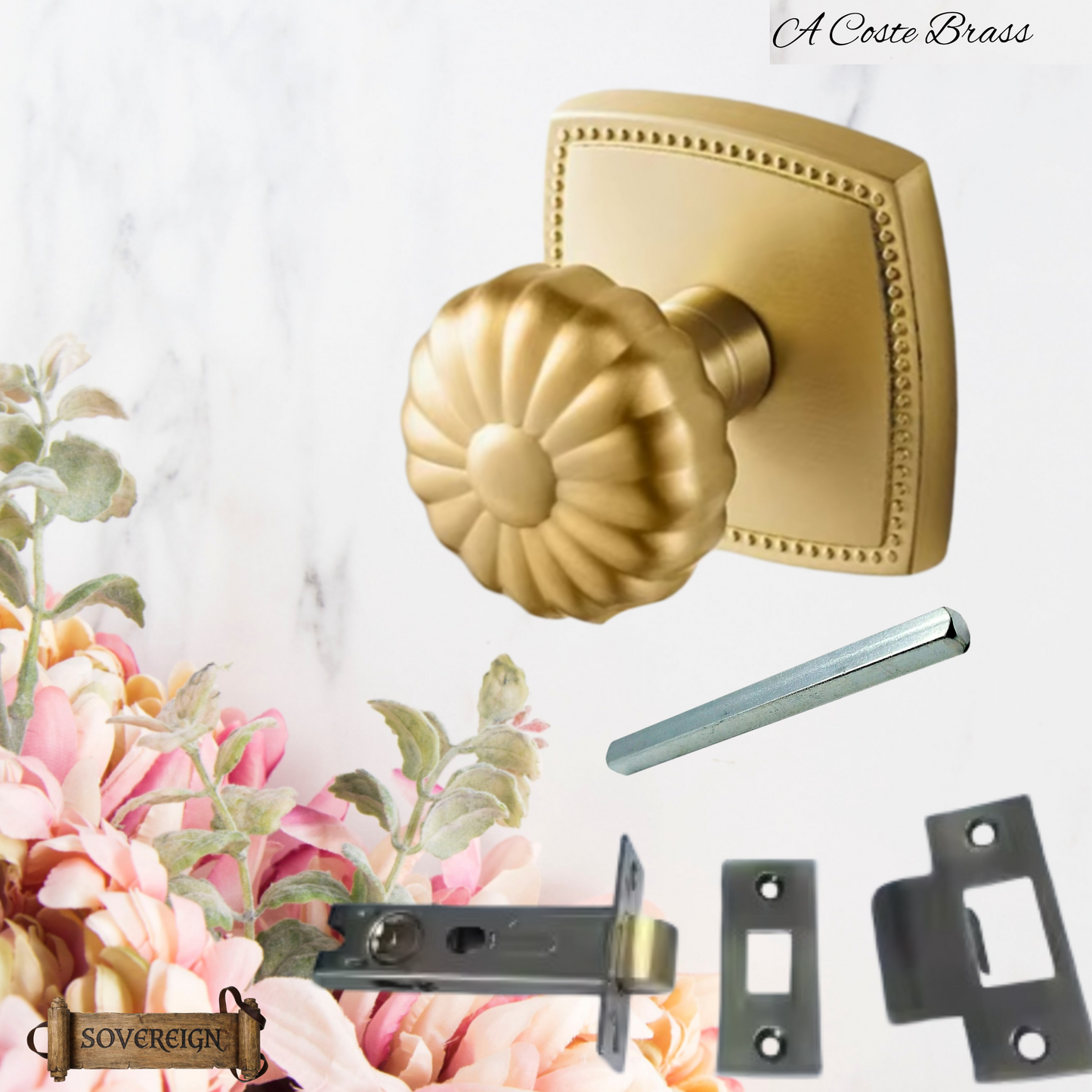 A Costa Sovereign Daisy brass Door knob (3 Finishes)