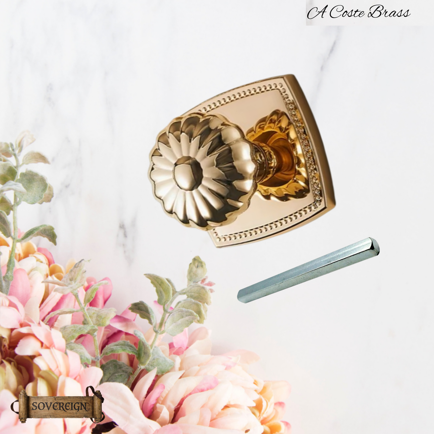 A Costa Sovereign Daisy brass Door knob (3 Finishes)