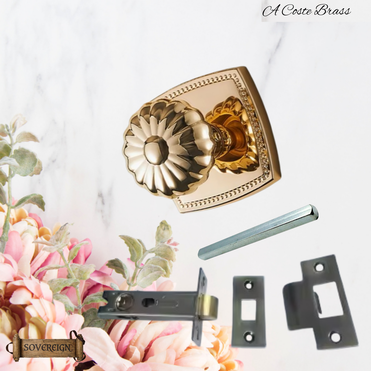 A Costa Sovereign Daisy brass Door knob (3 Finishes)