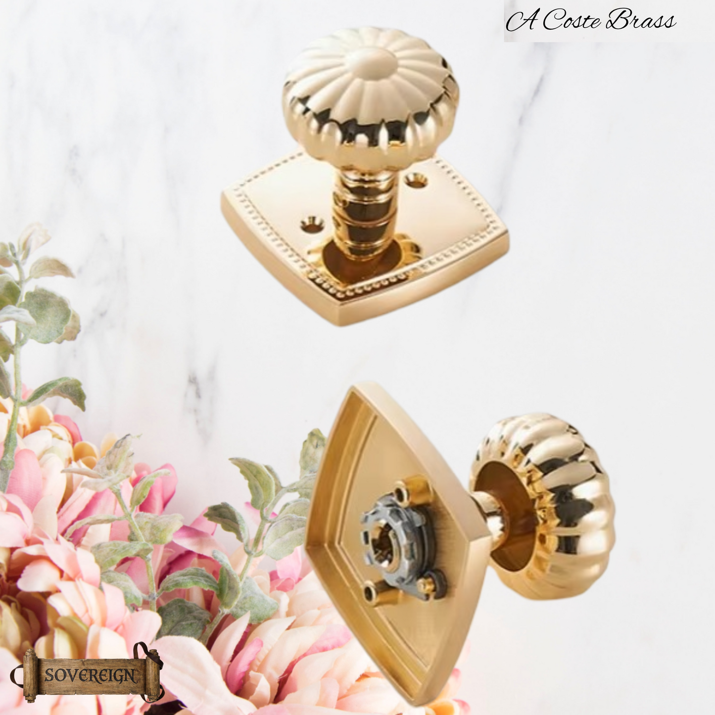 A Costa Sovereign Daisy brass Door knob (3 Finishes)