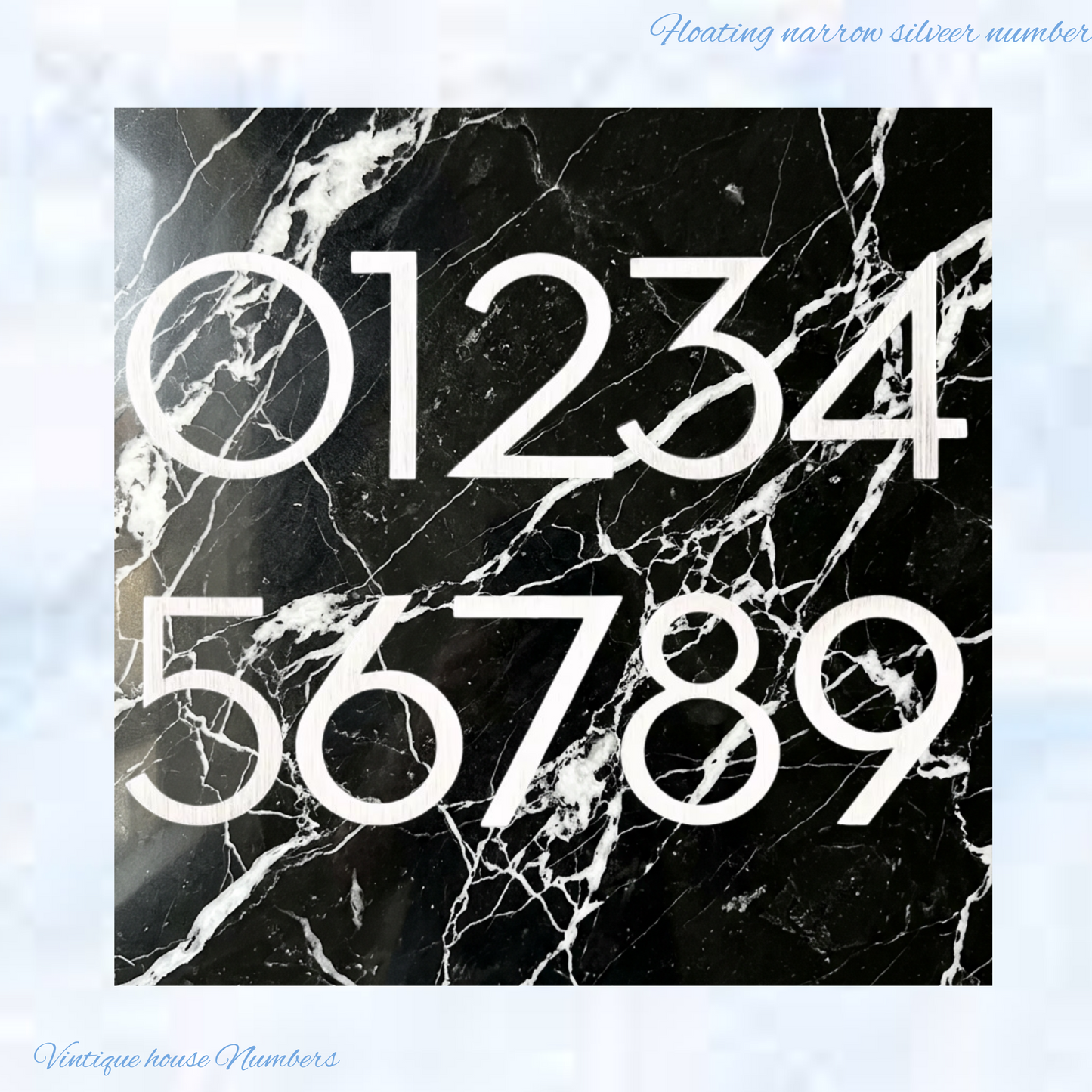Narrow 150mm 304 stainless steel silver floating Street numbers (0-9)