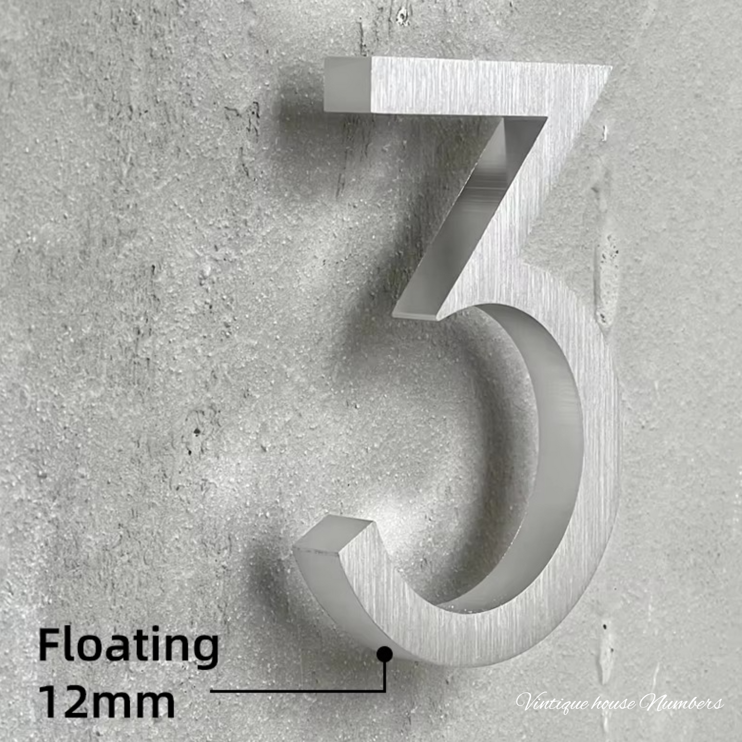 Narrow 150mm 304 stainless steel silver floating Street numbers (0-9)