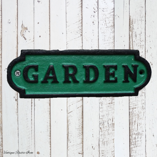 Rustic cast Iron GARDEN sign green/black 180mm x 60mm