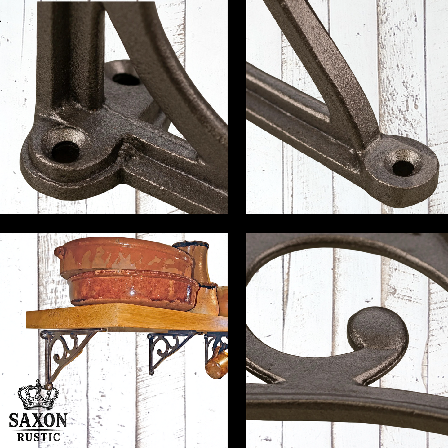 Premium Clear Lacquered Koru Cast iron shelf bracket 195mm x140mm