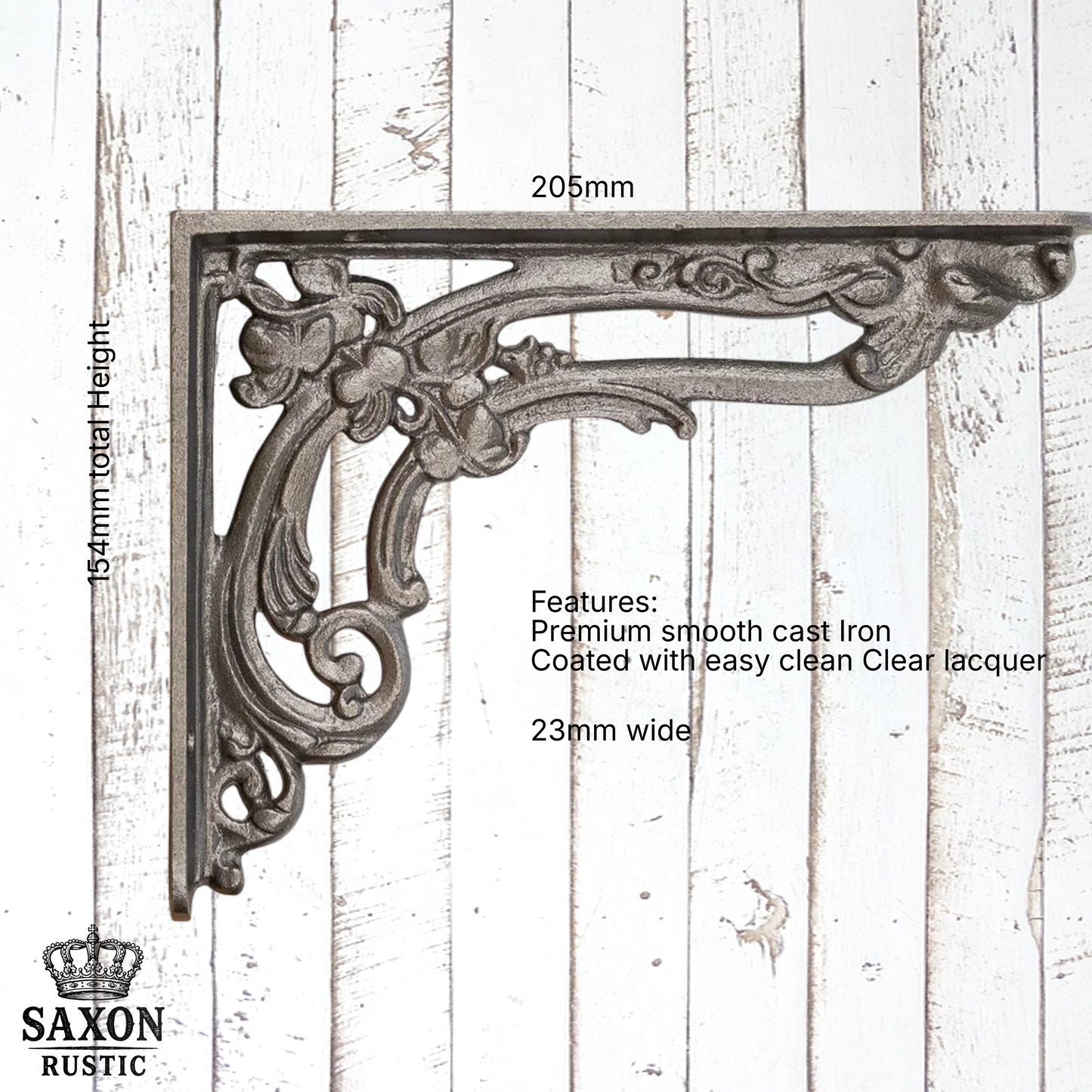 Premium Clear Lacquered Leaf & Branch Cast iron shelf bracket 203x154mm