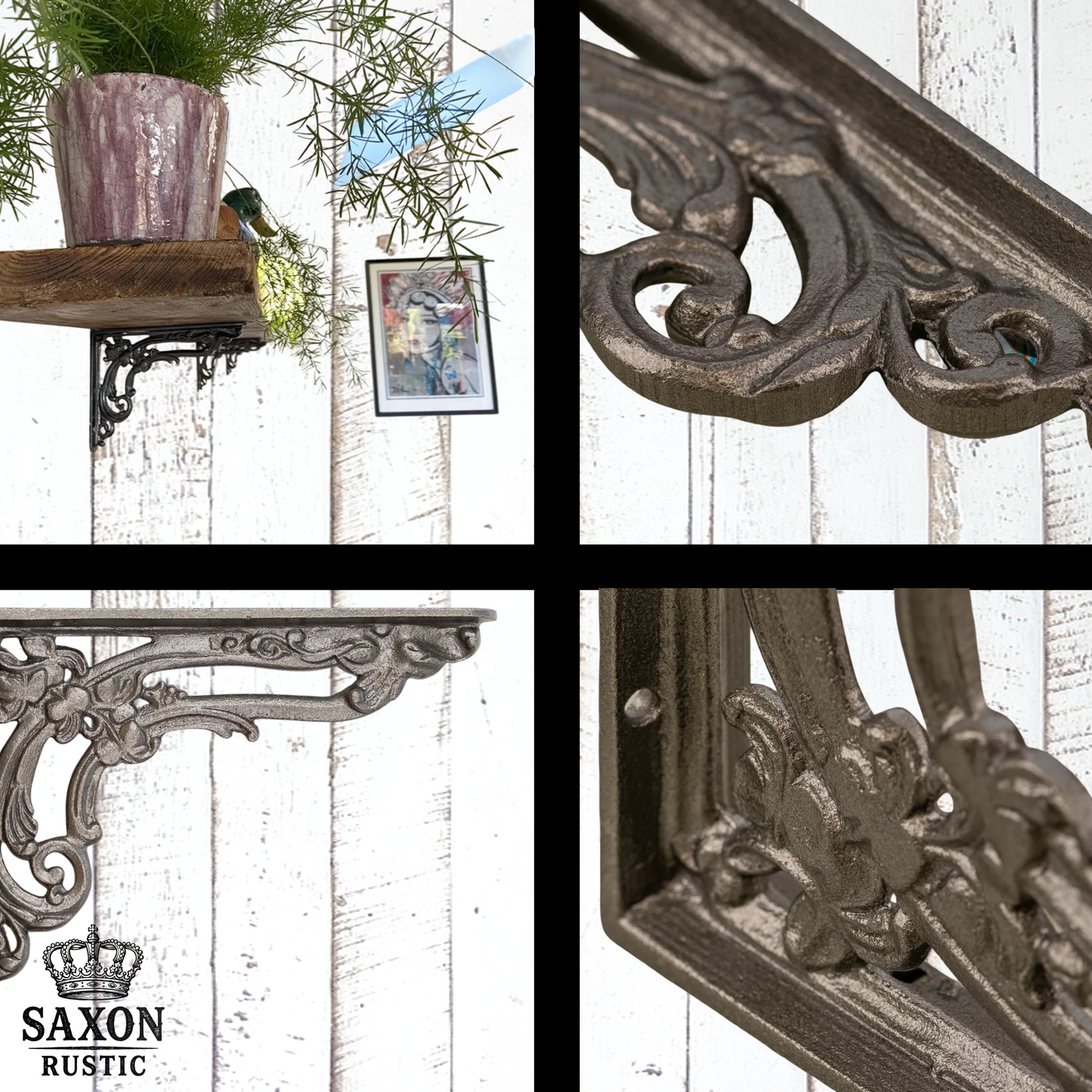 Premium Clear Lacquered Leaf & Branch Cast iron shelf bracket 203x154mm