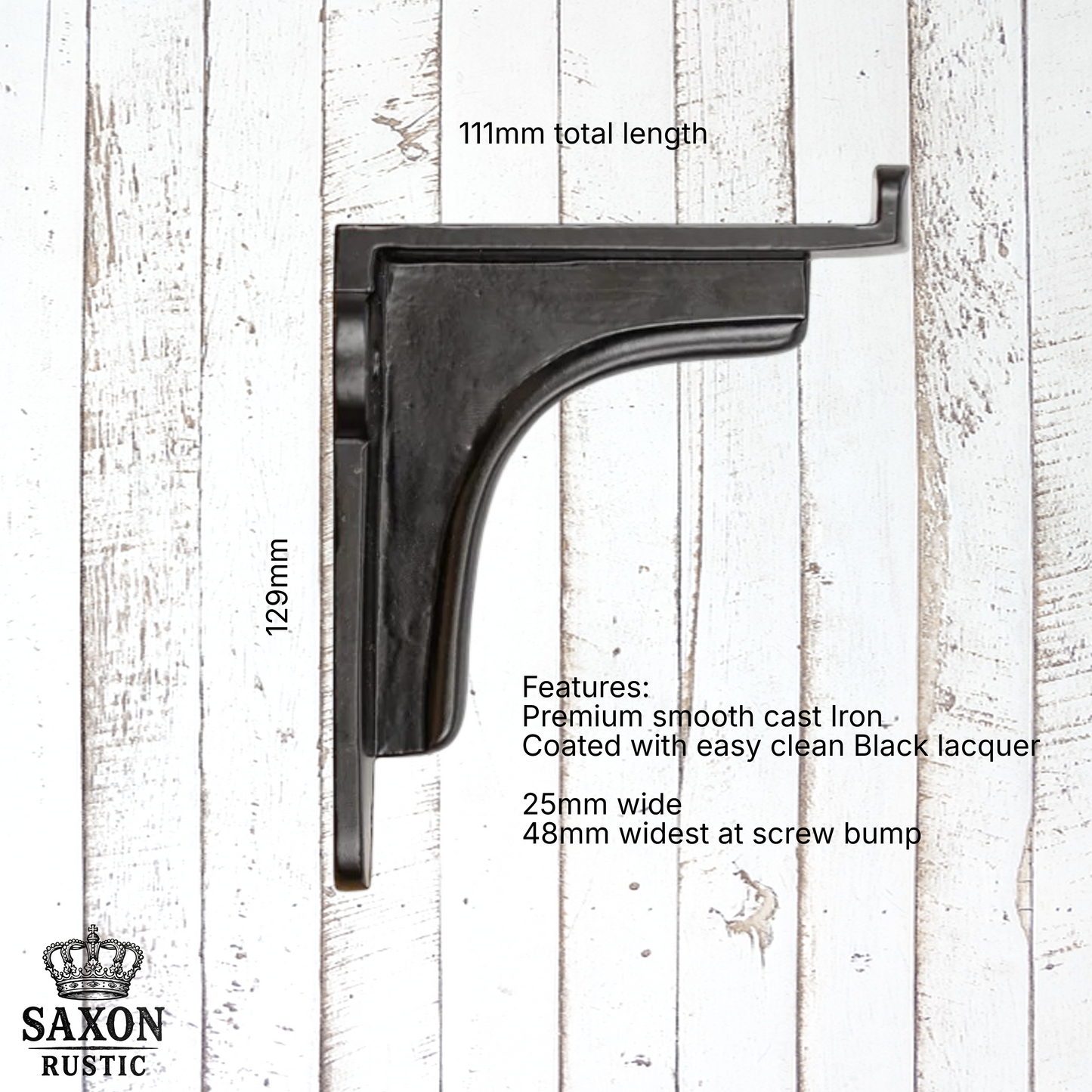 Premium Black Lacquered solid Cast iron shelf bracket 111mmx129mm