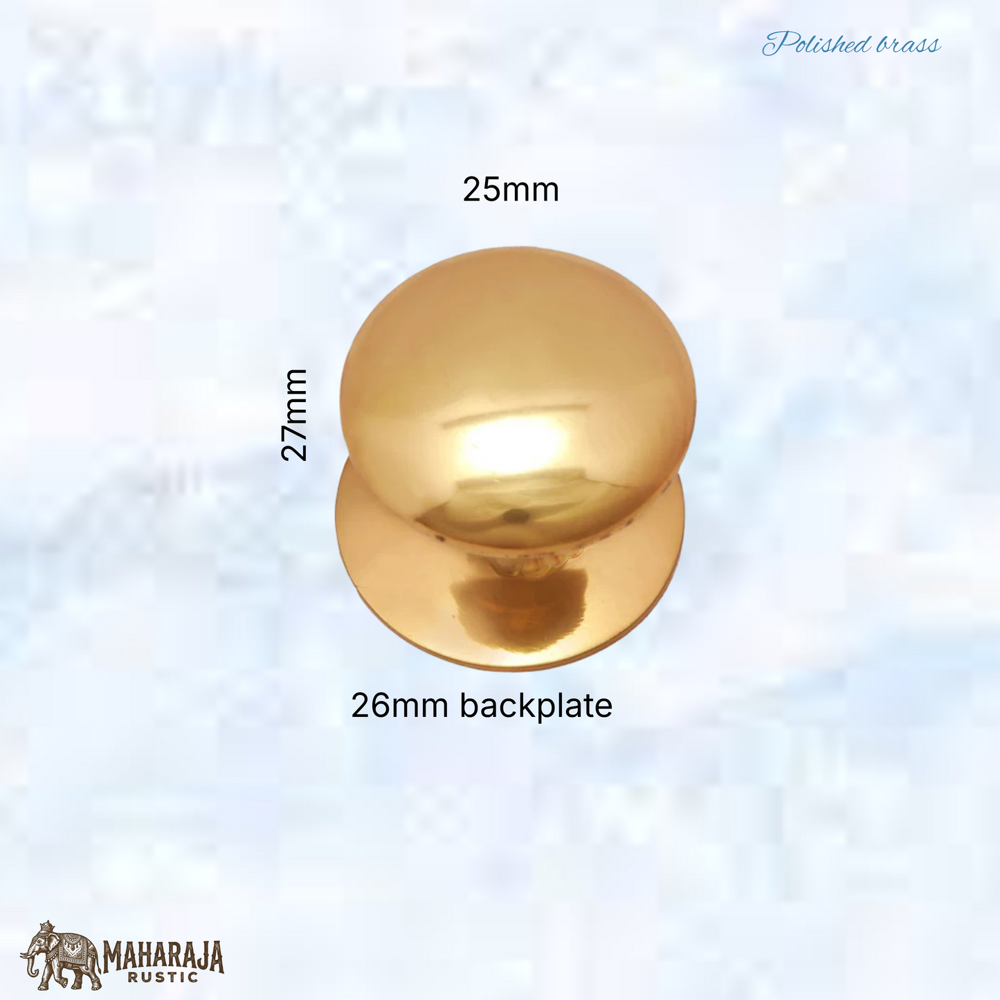 Classic Solid Polished Brass With back plate Cabinet knob 25mm dia (MAJ-875)