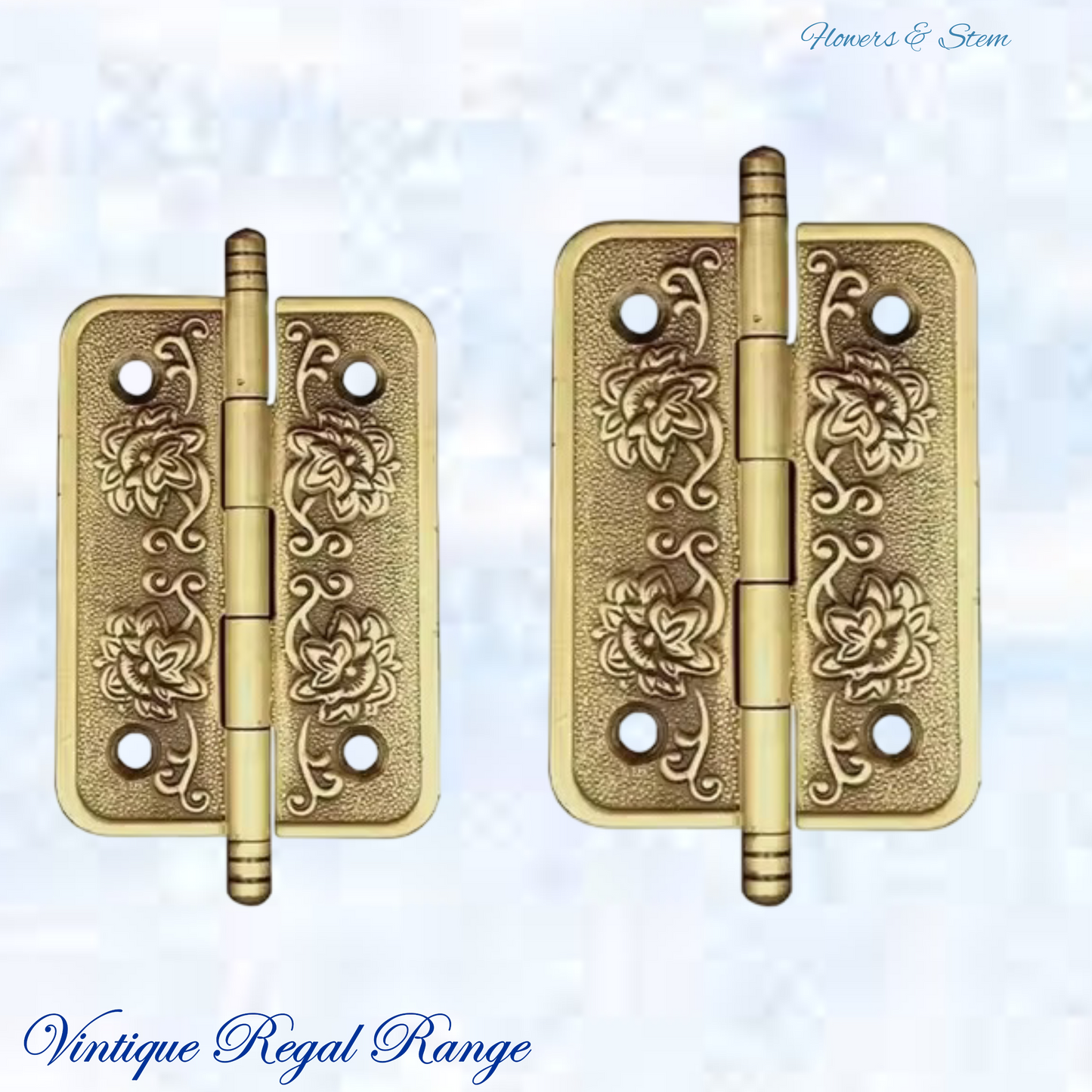 Solid Brass Flower and Stem ornate Hinge 51mm & 65mm