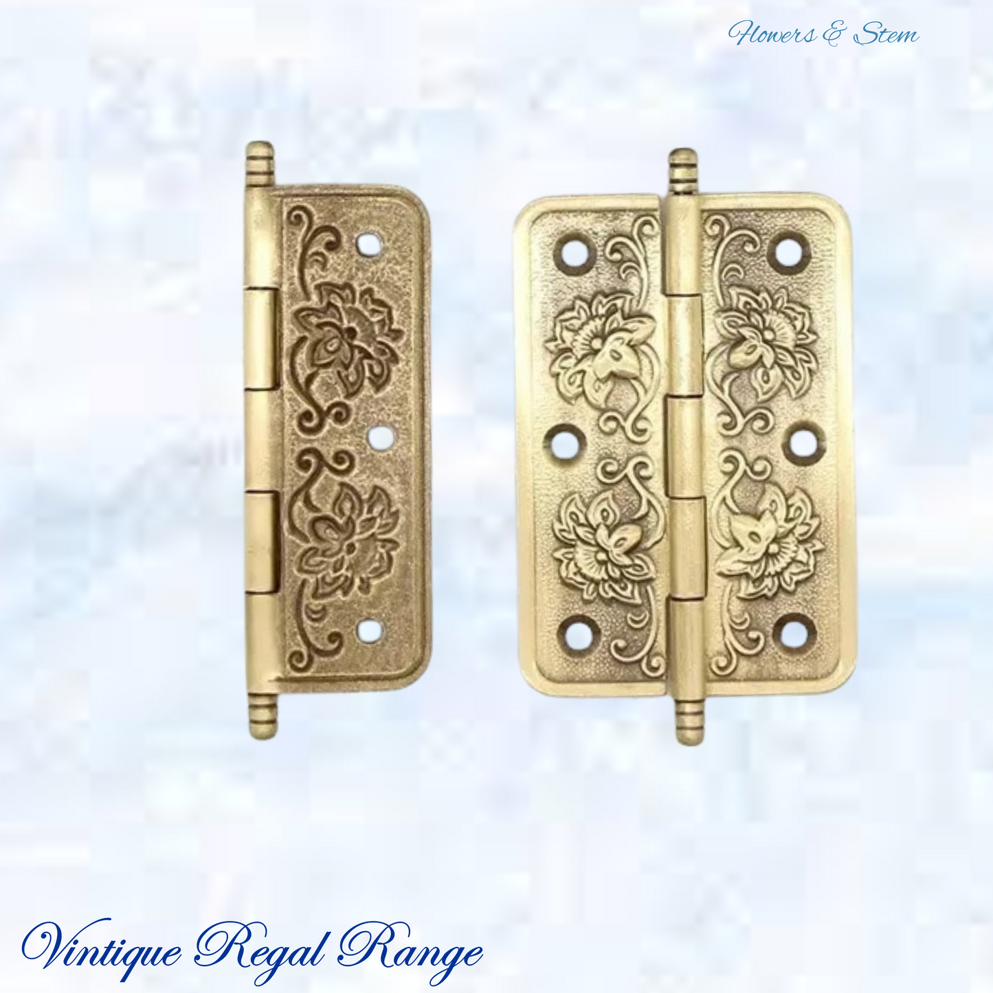 Solid Brass Flower and Stem ornate Hinge 51mm & 65mm