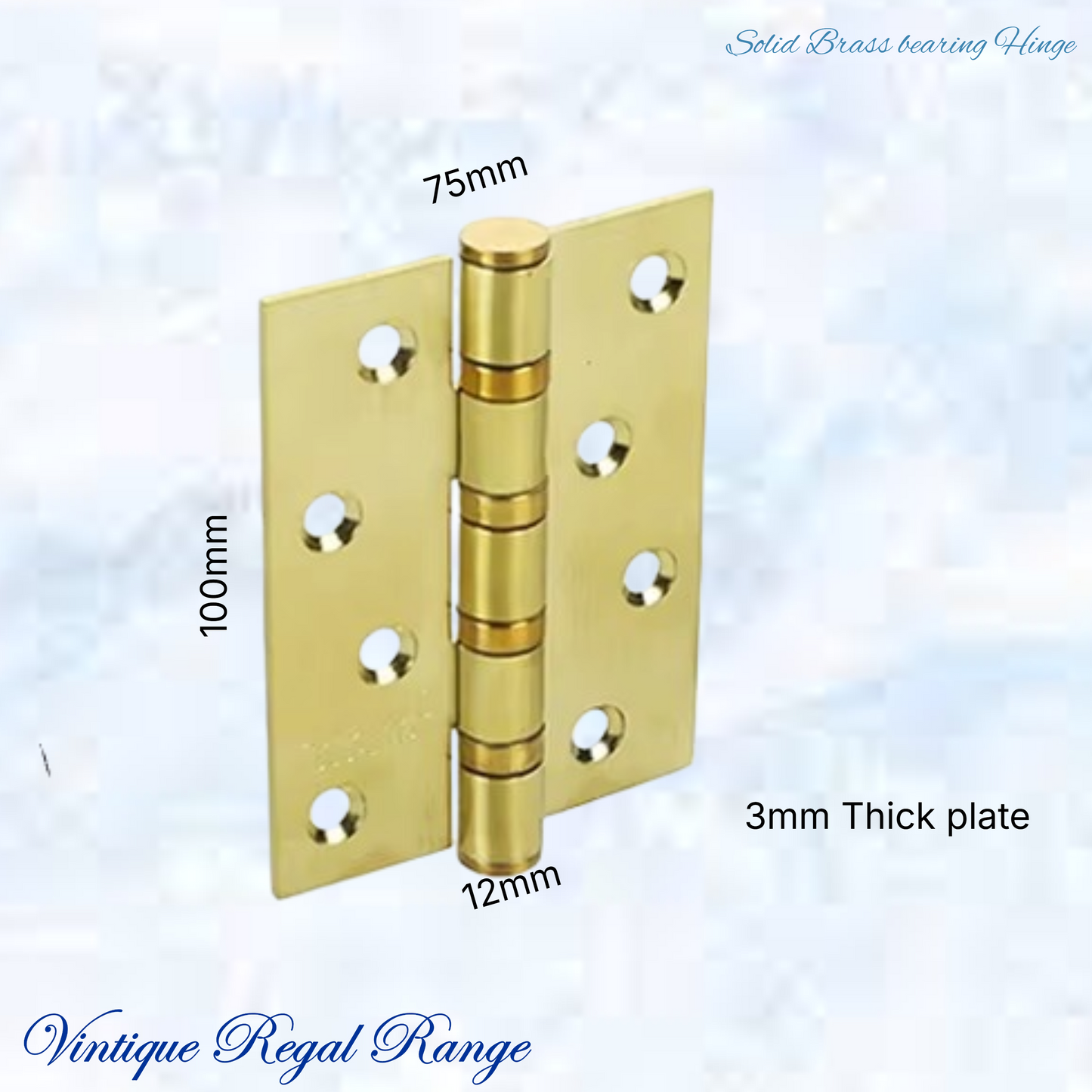 Heavy duty Solid Brushed Brass Bearing Hinge 100mm high-3mm Thick