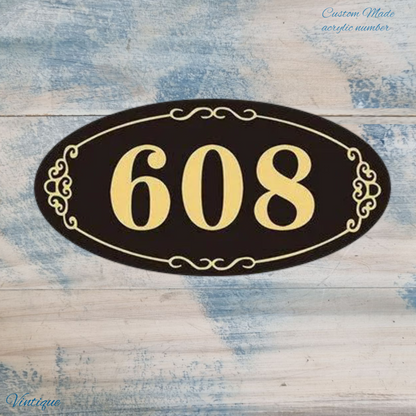 Custom Oval Acrylic Black/Gold house number (  3 sizes)