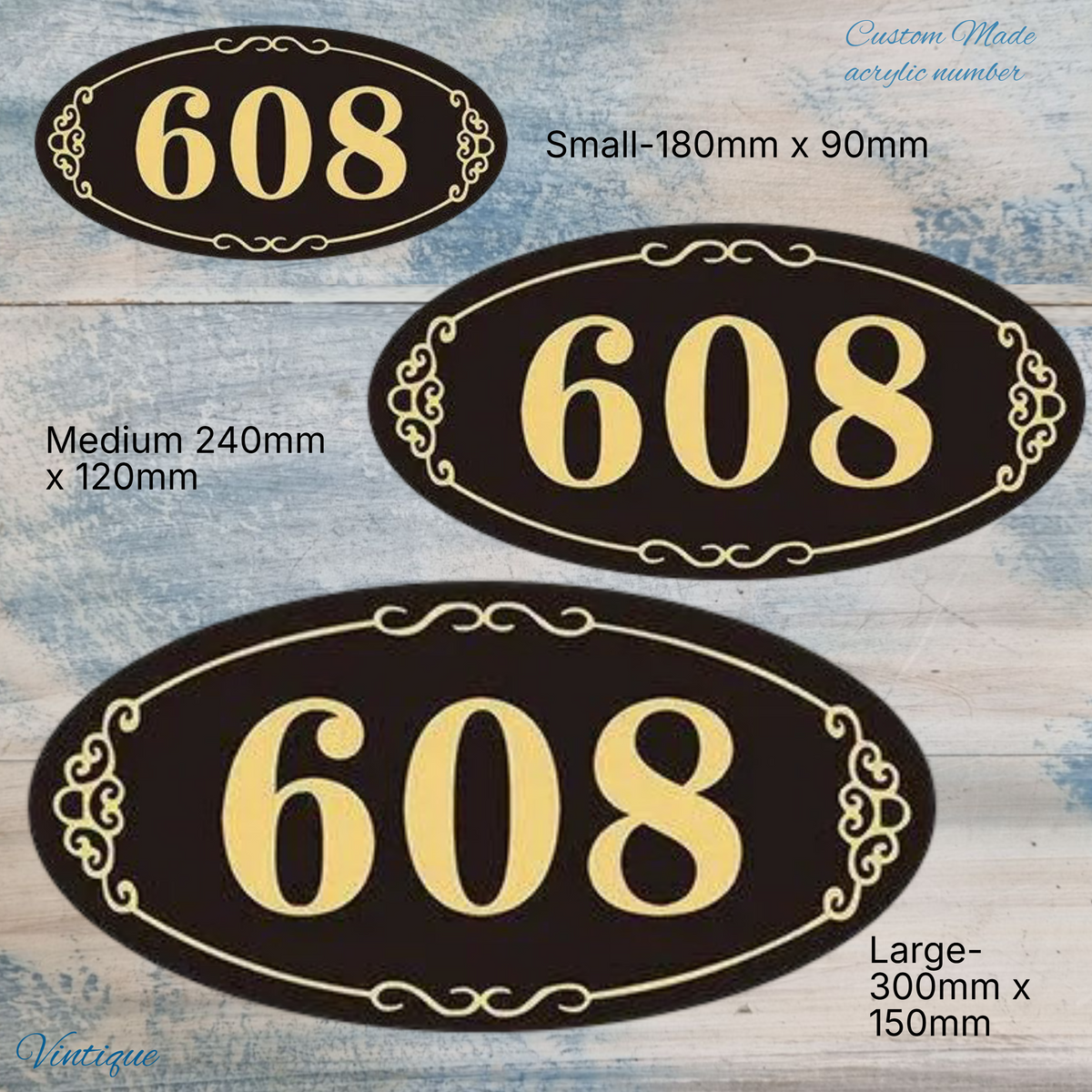 Custom Oval Acrylic Black/Gold house number (  3 sizes)