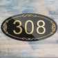 Custom Oval Acrylic Black/Gold house number (  3 sizes)